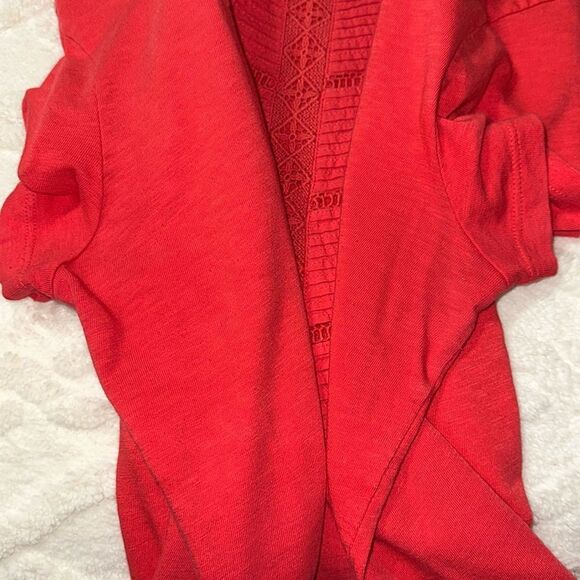 Talbots L Red Crochet Lace Pleated Front Short Sleeve Cotton Modal Tee - Picture 11 of 11